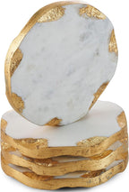 Godinger Round Coasters Gold Edge, Marble Coaster Set, Table Protection, Set of 4