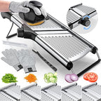 Gramercy Adjustable Mandoline Food Slicer, Mandoline Slicer for Kitchen, Mandolin, Potato, Tomato, Carrot, Vegetable, Fruit and Onion Cutter - Stainless Steel - INCLUDING 1 Pair Cut-Resistant Gloves