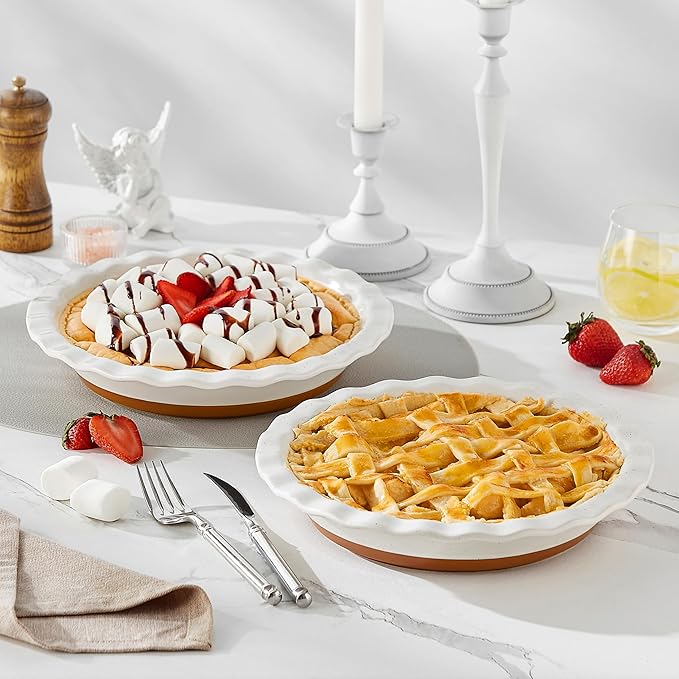 MALACASA Ceramic Pie Pan Set of 2-9 Inch Quiche Baking Dish Nonstick Pie Plate, Deep Dish Scratch-Resistant Pie Pan for Apple Pie Pot Pie, Series TARA