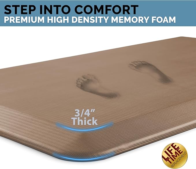 ComfiLife Anti Fatigue Floor Mat – 3/4 Inch Thick Kitchen Mats for Floor, Standing Desk Mat, Kitchen Rug – Comfort at Home, Office – Durable – Stain Resistant – Non-Slip Bottom (20" x 32", Beige)
