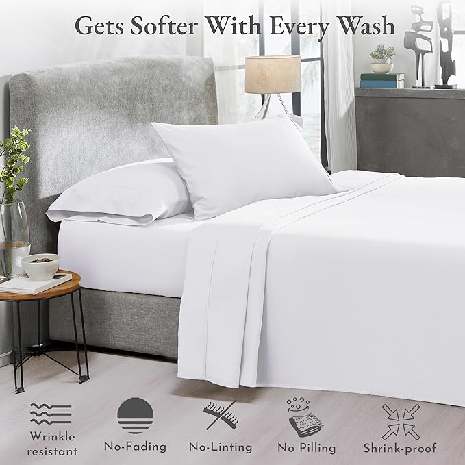 2-Pack Twin Cotton Sheets Sets - 400 Thread Count 100% Cotton Sateen - Extra Soft, Breathable & Cooling Sheets, Wrinkle Resistant, 2 Sets of Deep Pocket Bed Sheets - Bright White