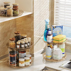 LAMU 2 Pack 2 Tier Lazy Susan Turntable Organizer 9.25'' Rotating Spice Rack Organization for Cabinet, Kitchen, Pantry, Countertop, Bathroom, Vanity, Medicine Cabinet Organizer, Amber