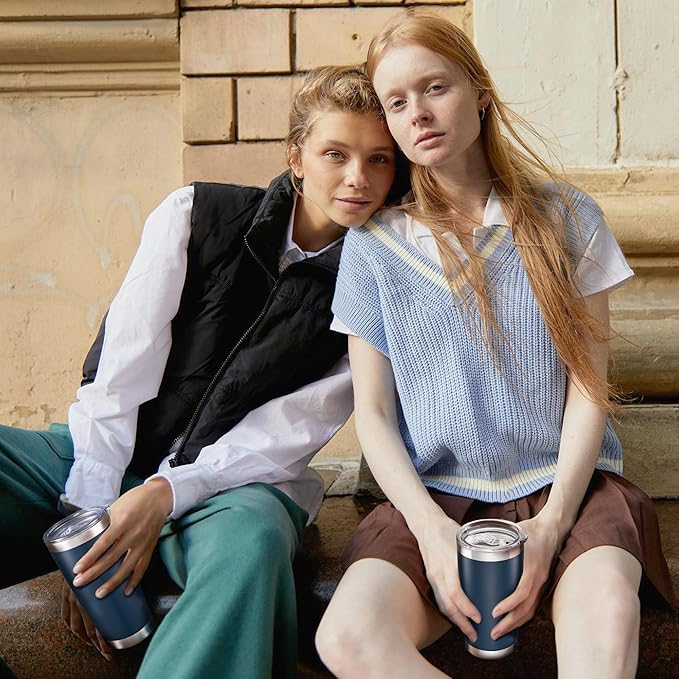 20 oz Tumbler with Lid Stainless Steel Insulated Tumblers Bulk Double Wall Vacuum Cups Powder Coated Travel Mug Keep Drinks Cold and Hot, Navy, 4 Pack