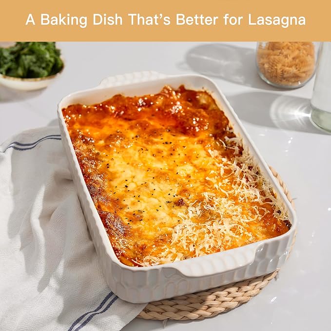 4.7QT Casserole Dishes for Oven, 9x13” Large Lasagna Pan, Ceramic Baking Dish, Rectangular Lasagna Pan Deep with Handles for Baking, Casserole, Kitchen, Gift for Mother Father Women Men