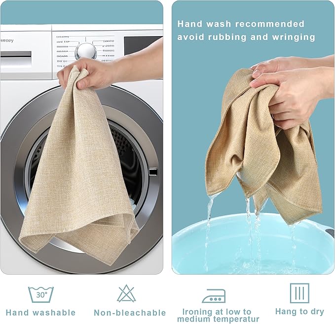 Beige Cloth Placemats Set of 6 - Easy to Clean Fabric Table Placemats - Machine Washable Placemats - Heat Resistant Non-Slip Table Mats (Beige, 6)