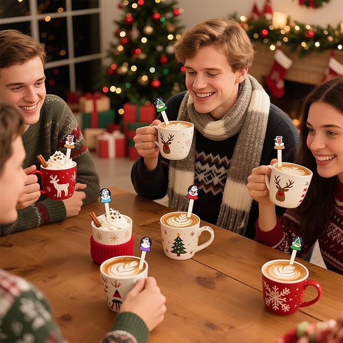 100 Pcs Christmas Coffee Stirrers Wood Cocktail Coffee Stir Sticks Disposable Drink Stirrers for Stirring Hot Chocolate Milkshake Restaurant Home Office Party Supplies