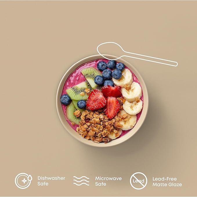 JoyJolt Mesa 30oz Stoneware Pasta Bowls Set of 4, Salad and Serving Bowls for Kitchen, Oatmeal Soup Dinner, Matte Beige, Dishwasher and Microwave Safe, Wide and Shallow Plate