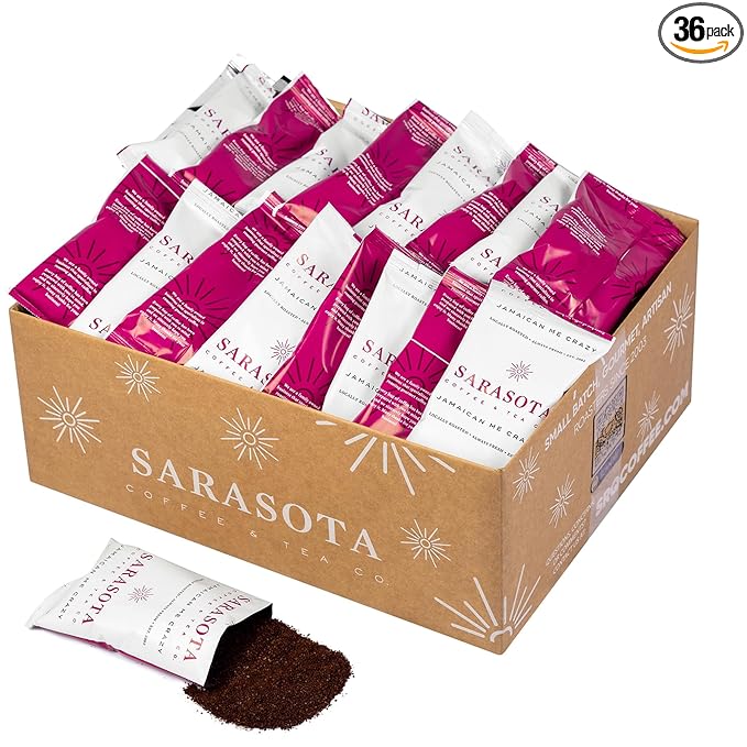 2.5oz Coffee Packs – Jamaican Me Crazy Flavored Medium Roast | Pre-Measured Ground Coffee for 12 Cup Drip Makers | Low Acid Mold-Free Single-Pot Pouches | 36 Count Bulk Pack – Sarasota Coffee