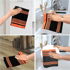 Urban Villa Halloween Kitchen Towels 100% Cotton Set of 3 Dish Towels - 20x30 Inches Highly Absorbent Quick Drying Dish Towels for Kitchen with Hanging Loop Hand & Tea Towels (Orange & Black Striped)