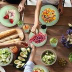 Wheat Straw Dishes Set for 4, Dinnerware Sets 16 piece, Unbreakable Plates, Bowls, Cups Sets for Kitchen Parties Camping RV - Green