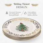 Spode Christmas Tree Gold Salad Plate, 8-Inch Porcelain Dinner & Appetizer Plate, Christmas Dinnerware, Microwave & Dishwasher Safe, Festive Collectible Seasonal Dining Plate
