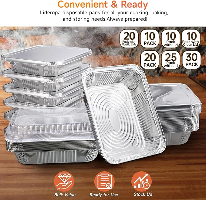 Aluminum Pans with Clear Lids 9x13-10 Pack Aluminum Foil Pans, Heavy Duty Disposable Pans for Cooking, Storing, Prepping, and Freezing Food