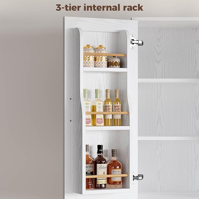 IRONCK 71" Kitchen Pantry Storage Cabinet with Storage Rack, Pegboard Doors, 4 Adjustable Shelves, Food Pantry Cabinet, Freestanding Tall Cupboard for Dining Room, Kitchen, White