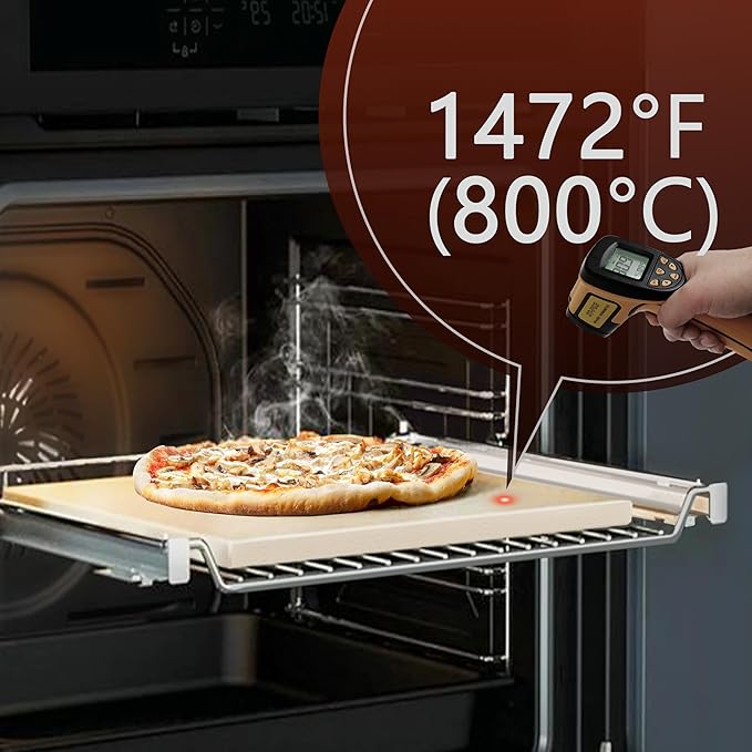Large 16"x14" Pizza Stone for Outdoor Cooking, Grill & Camping Cordierite Baking Stone with Non-Slip Handles High Heat Resistance