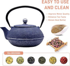 Cast Iron Teapot Tea Kettle with Stainless Steel Infuser for Stovetop Safe Coated with Enameled Interior Japanese Dark Blue Tetsubin for Loose Tea(30.4oz/900ml)
