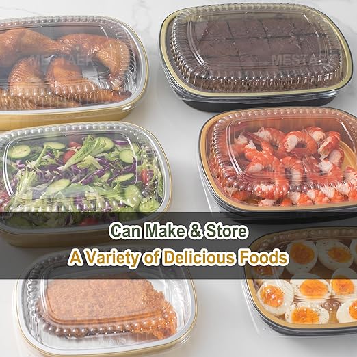 Oval Aluminum Foil Pans with Snap-On Lids (5 Pack) | 2X Thicker Heavy Duty Reusable Container 50oz for Take-Out (Gold)