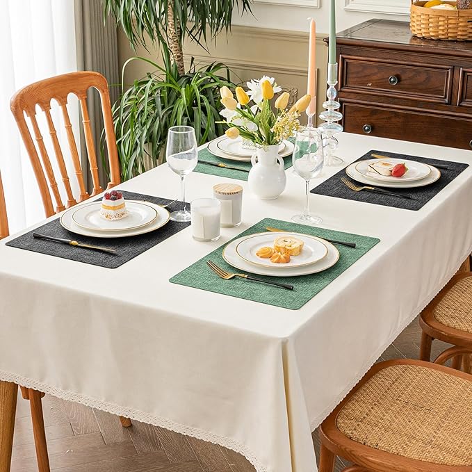 Romanstile Reversible Vinyl Placemats Set of 8, Faux Leather 100% Waterproof Oil-proof Wipeable Place Mats, Heat Resistant Dual Sided Table Mats for Kitchen/Dining/Party (Grey DarkGreen, 12 x 17 Inch)