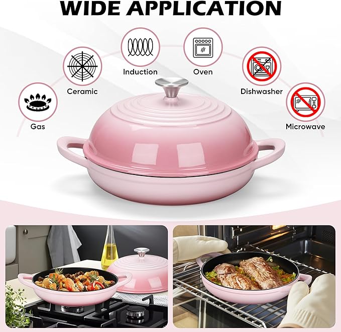 Bread Oven for Sourdough (5.5 QT), Joyfair Enamaled Cast Iron Bread Dutch Oven with Lid, Sourdough Bread Baking Pan with Heavy Duty Dual Handles, Non-Stick & Even Cooking, Oven-safe up to 500°F, Pink