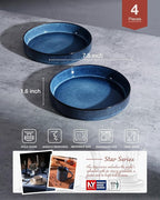 famiware Star 7.5" Pasta Bowls Set, Salad Bowl Set of 4, Double Reactive Glaze, Stackable, Ideal for Your Friend for Housewarming, Festivals, Nebulas Blue
