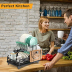 2 Tier Metal Dish Drying Rack Without Installation Sturdy Dish Racks for Kitchen Counter with Drain Board Multifunctional Storage and Drainage Apartment Essentials Medium Size