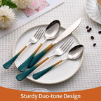 20 Piece Green and Orange 18/0 Flatware Utensil Set for 4, Include Dinner Knife,Dinner Forks,Dinner Spoons,Salad Forks,Teaspoons,Silverware Set for 4, Dishwasher Safe