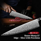 TIVOLI Japanese Gyuto Knife 10 Inch– VG-10 Damascus Chef Knife with Razor Sharp Blade and Ergonomic Olive Wood Handle, Ideal for Meat, Vegetables & Daily Cooking