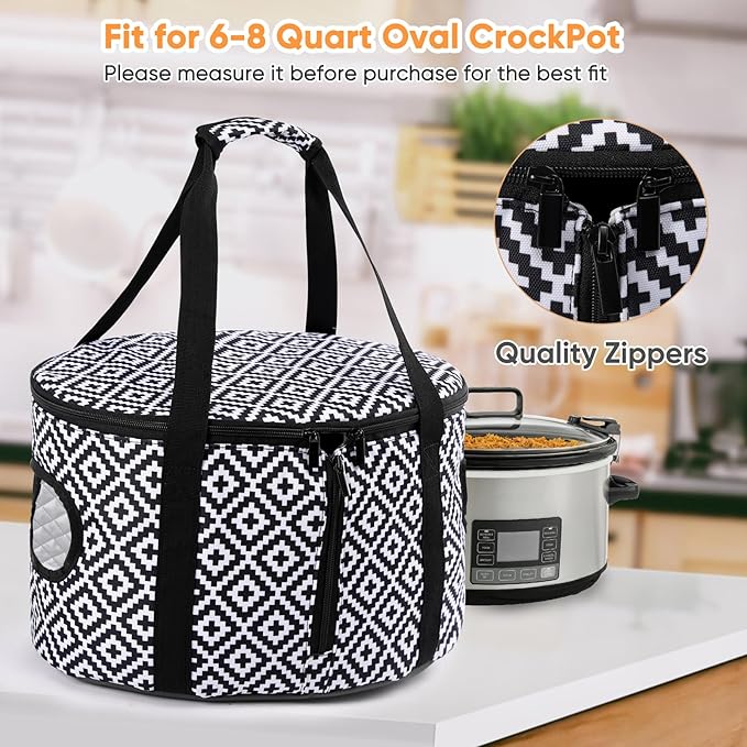 BAGSPRITE Slow Cooker Carrying Case Compatible with 6-8 Quart Crockpot Carrier for Hot Food and Hamlton Beach Slow Cooker Tote with Lid Fastener for Crock-pot Dust Cover Applicances