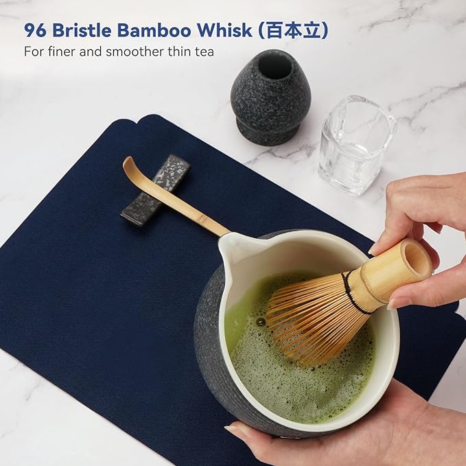 10-Pcs Matcha Whisk Set Kit, Whisk and Bowl with Spout & Measuring Spoon & Cup, Japanese Tea Making Tools, Charcoal Grey