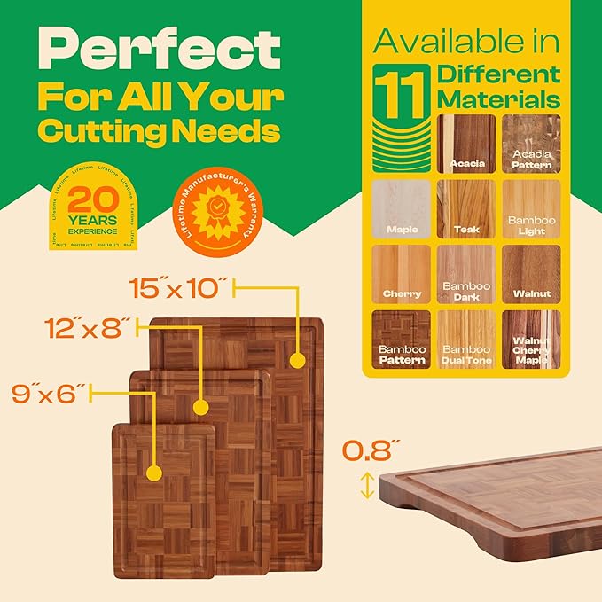 Riveira Bamboo End Grain Wood Cutting Board – Versatile And Durable: Set Of 3 Pcs Wooden Cutting Boards – Natural Wooden Cutting Boards For Kitchen Set – Complete Bamboo End Grain Cutting Board