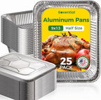 9x13 Aluminum Pans with Lids [25 Pack], Extra Heavy Duty Half Size Disposable Foil Pans, Deep Baking Pans for Cooking, Roasting, Heating, and Steam Tables