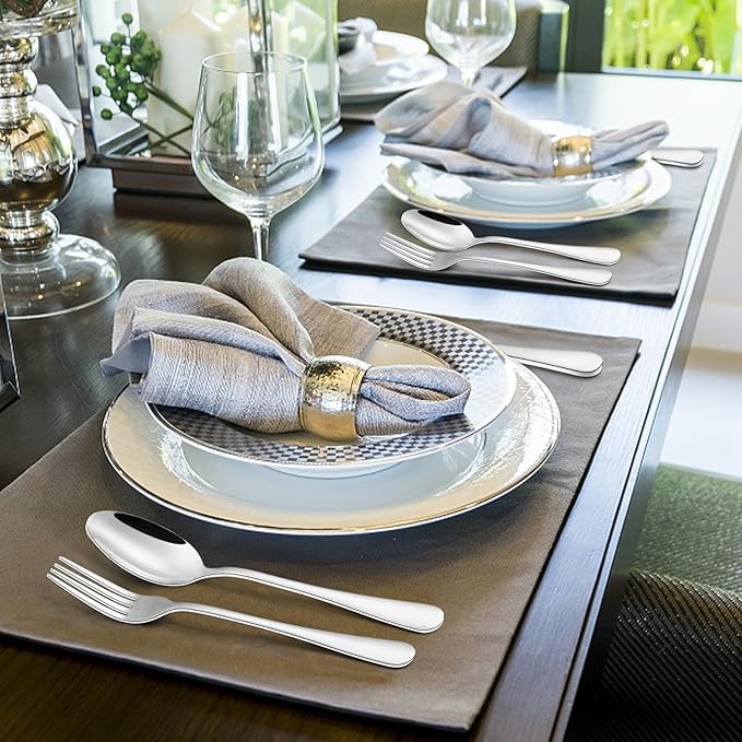 60-Piece Silverware Flatware Cutlery Set, Wildone Stainless Steel Tableware Utensils Service for 12, Include Dinner Knives/Forks/Spoons, Mirror Polished, Dishwasher Safe