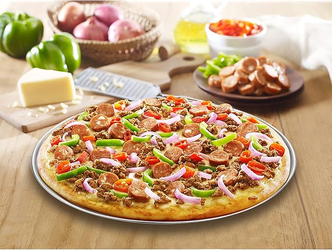 Deedro Stainless Steel Pizza Pan 13½ inch Round Pizza Tray Pizza Baking Sheet, Healthy Pizza Baking Pan Pizza Serving Tray Crisper Pan, Dishwasher Safe, 4 Pack