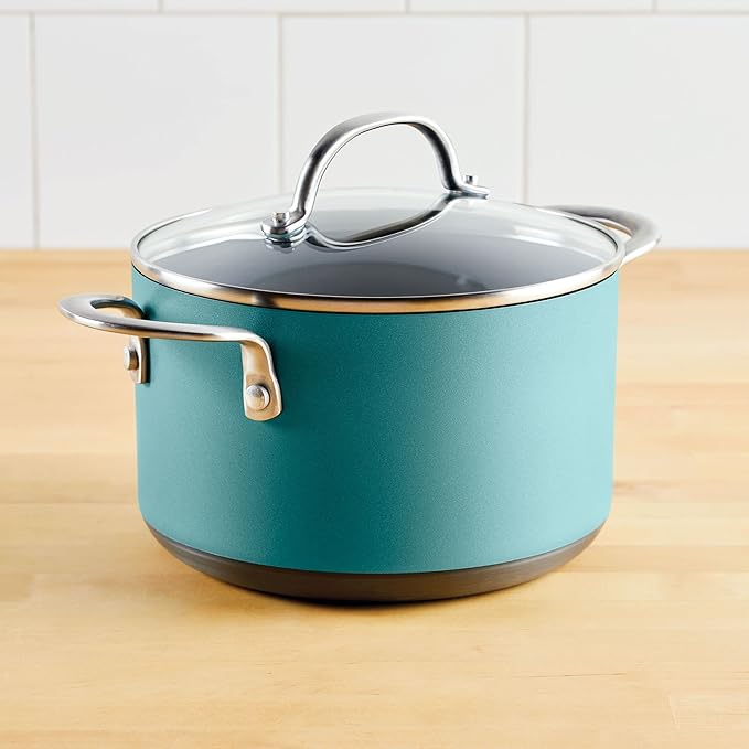 Anolon Achieve Hard Anodized Nonstick Saucepot with Lid, 4 Quart, Teal