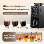 Coffee Maker with Grinder, Programmable Hot and Cold Coffee Maker with 22 oz Glass Carafe, Adjustable Fully Automatic grind and brew Coffee Machine with Timer, Black Americano Iced Coffee Machine