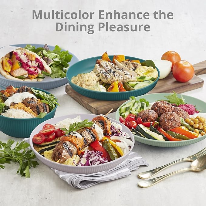 Tanice Kids Dinnerware Set, 12PCS Plastic Plates and Bowls Sets, Kids Dinnerware Set for 4, Plastic Dishes Set with Pltaes, Bowls, Cups for Kitchen, Outdoor Camping