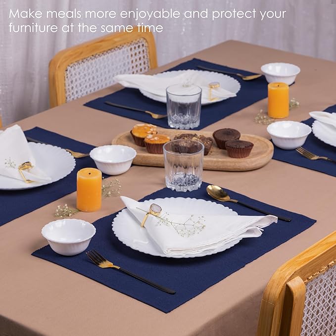 Cloth Placemats Set of 4, Cotton Blend Durable Layered Table Mats, Non-Slip Wrinkle Free Place Mats for Dining Table, Easy to Clean (Blue Depths, 13x19 Inch)