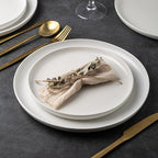 AmorArc Dinner Plates Set of 4, Handcrafted Porcelain Wavy Rim 10.5 Inch Modern Ceramic Plates Set, Dinnerware Dishes for Kitchen-Microwave&Dishwasher&Oven Safe, Chip resistant-Matte White