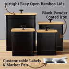 Kitchen Canisters for Countertop Set of 4 with Customizable Chalkboard Labels & Marker Pen - Big Iron Kitchen Canisters with Airtight Lids - Black Canister Set - Flour and Sugar Containers Farmhouse
