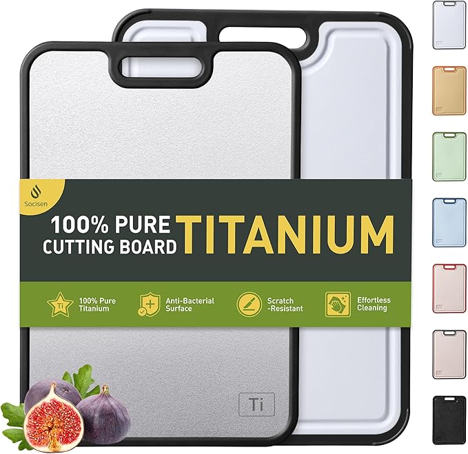 2 Packs Pure Titanium Cutting Boards for Kitchen Chopping Board with Handle 2 in 1 Meat Butcher Block Wedding Day Engagement Hostess Couple Newly Wed Christmas Married Fiancee Unique Cool Gifts