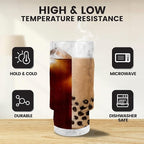 4 Pcs 11oz Drinking Glasses Cups Set with Bamboo Lids Straws Brush Small Embossed Glassware Set for Juice Iced Coffee Cocktail Whiskey(Begonia*4)