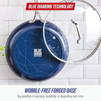 Blue Diamond 12" Nonstick Frying Pan with Lid, Diamond Infused PFAS & PTFE-Free Ceramic Skillet, Dishwasher & Oven Safe, Stay Cool Handle, Durable Non Toxic Metal Utensil Safe, Glass Lid, Blue