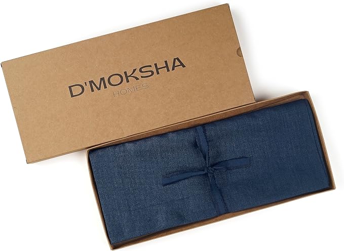D'Moksha Homes Linen Navy Blue Table Runner 84 Inches Long - 100% Pure Linen 14 x 84 Inch Table Runner for Dining, Summer, Fall and Halloween - Machine Washable