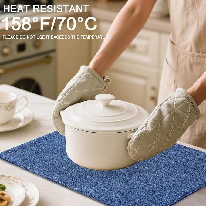 Homaxy Cloths Placemats for Dining Table Set of 4, Heat Resistant Washable Cotton Linen Blend Table Mats, Easy to Clean Place Mats for Indoor Outdoor Party Kitchen Decoration, 13" x 19", Blue