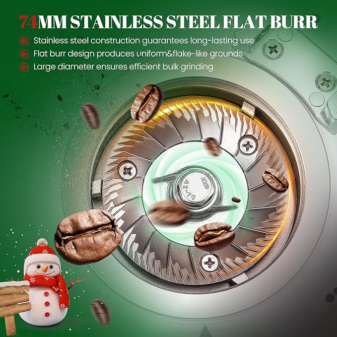 Huanyu Professional Coffee Grinder with 74mm Flat Burr 53ounce Bean Hopper 15 Infinite Grinding Settings Electric Coffee Grinder with Touching Screen White