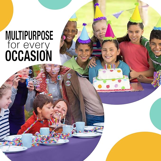 Exquisite Party Solids 54 Inch X 100 Feet Purple Plastic Table Cover Roll in A Cut - to - Size Box with Convenient Slide Cutter. Cuts Up to 12 Rectangle 8 Feet Plastic Disposable Tablecloths