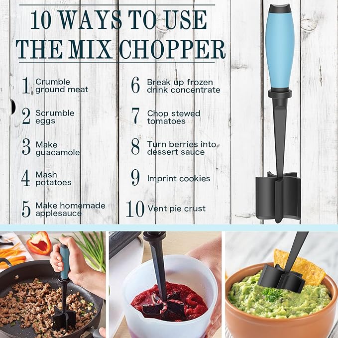 Meat Chopper, 5 Curve Blades Ground Beef Masher, Heat Resistant Meat Masher Tool for Hamburger Meat, Ground Beef, Turkey and More, Nylon Hamburger Chopper Utensil Non-scratch Utensils-blue