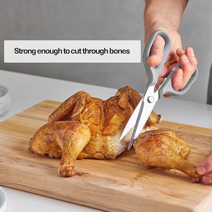 Misen Heavy Duty Kitchen Shears - Stainless Steel, Versatile and Easy Clean Scissors for Meat, Herbs and Veggies - Ambidextrous Comfort Handle - Professional Grade - Gray