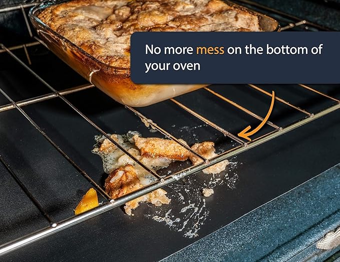 Oven Liners for Bottom of Oven - Large Heavy Duty Mats, 17” x 75” Non-Stick Reusable Liner for Electric, Gas, Toasters, Grills - BPA & PFOA Free Kitchen Accessory to Keep It Clean (Black)