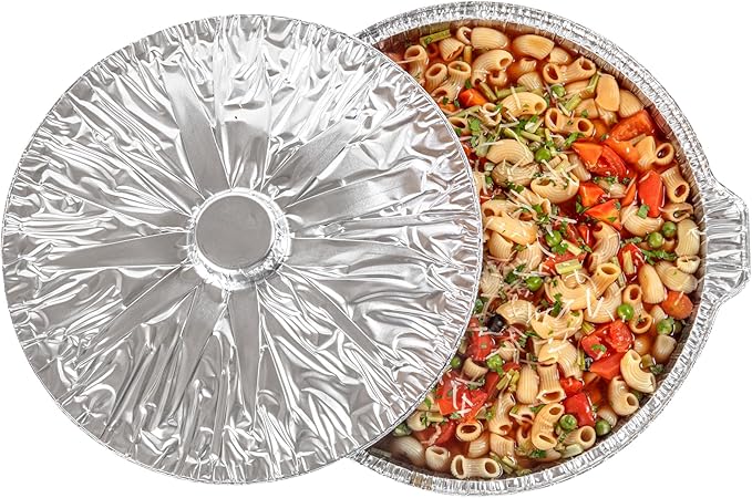 Foil Lux 8.5 Quart Pans And Lids, 10 Disposable Pots With Lids - Oven-Ready, Stove Compatible, Aluminum Foil Baking Pans, Freezable, For Outdoor Camping, Vacation, Picnic, And More - Restaurantware