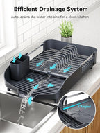 SUNLY Dish Drying Rack, Expandable Dish Racks for Kitchen Counter, Space Saving Kitchen Drying Rack with Sleek & Modern Design, Rust Proof Stainless Steel Dish Drainers with Utensil Holder, Deep Gray
